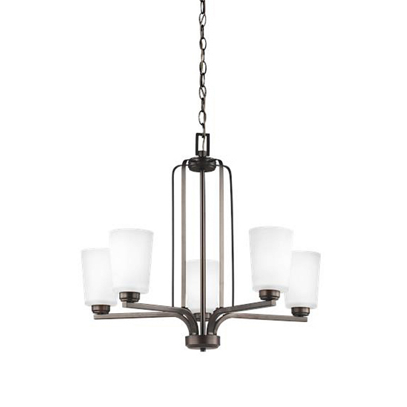 Люстра бронзового цвета с 5-ю матовыми стеклянными плафонами Generation Lighting Бронза Белый Бежевый в Грозном | Loft Concept 