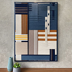 Панно из шнура Синяя геометрическая абстракция wall panel line Blue варинант исполнения - 1 | Loft Concept в Грозном