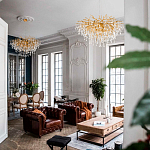 Люстра подвесная с прозрачными стеклянными подвесками в форме капель Диаметр 100 см Droplet Chandelier варинант исполнения - 11 | Loft Concept в Грозном