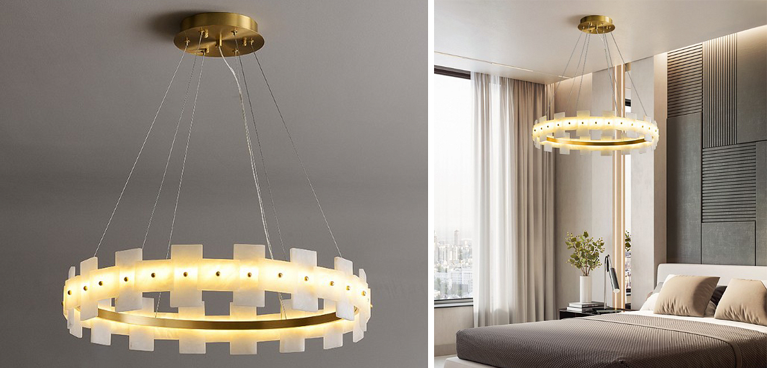 Дизайнерская светодиодная люстра с пластинами из натурального мрамора Marble Plates Chandelier Дизайнерская светодиодная люстра с пластинами из натурального мрамора Marble Plates Chandelier - Loft-Concept в Грозном