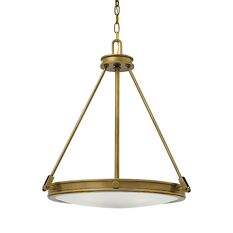 Люстра подвесная цвета латунь с плоским круглым матовым стеклянным плафоном на цепи Hinkley Латунь Белый Бежевый в Грозном | Loft Concept 