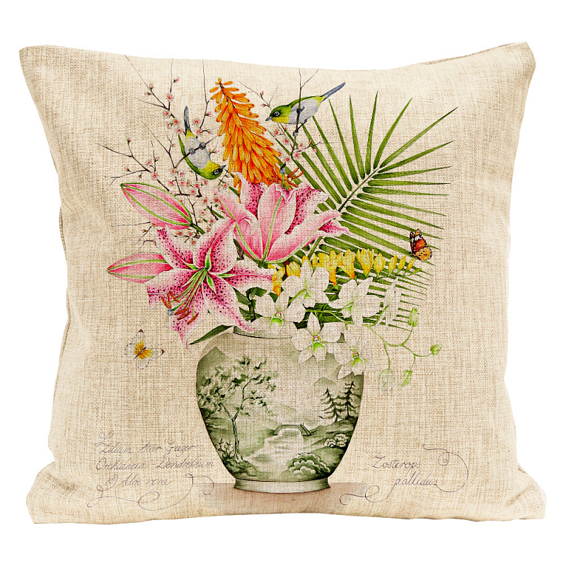 Декоративная подушка Bouquet with Lilies Pillow Мульти Бежевый Декоративная подушка Bouquet with Lilies Pillow Мульти Бежевый в Грозном | Loft Concept