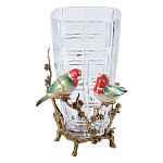 Ваза стеклянная прозрачная с бронзовым основанием в виде ветвей и фарфоровыми птичками Eden Garden варинант исполнения - 1 | Loft Concept в Грозном