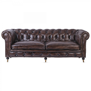 Диван Честерфилд коричневая натуральная кожа