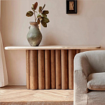 Консоль с овальной столешницей и фактурным деревянным основанием Enzo варинант исполнения - 5 | Loft Concept в Грозном