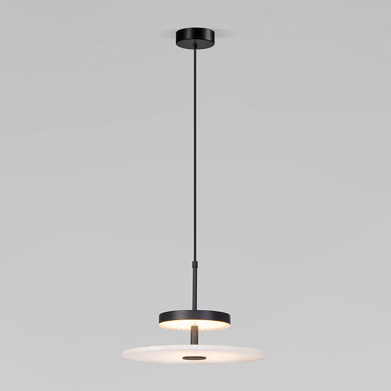 Светодиодный подвесной светильник черный с мраморным рассеивателем Черный Белый Мрамор Bianco в Грозном | Loft Concept 