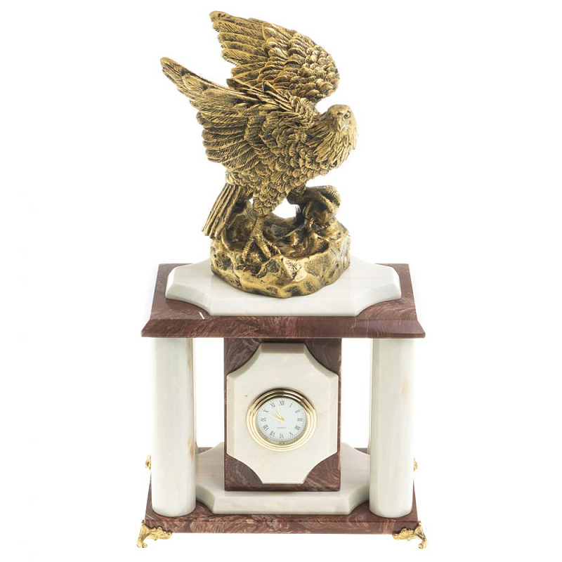 Часы настольные из натурального камня с декором в виде орла Eagle Stone Clock Коричневый Зеленый Бронза Бирюзовый Белый Часы настольные из натурального камня с декором в виде орла Eagle Stone Clock Коричневый Зеленый Бронза Бирюзовый Белый в Грозном | Loft Concept
