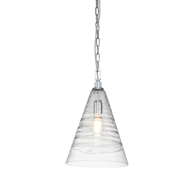 Подвесной светильник с прозрачным рельефным стеклянным плафоном в форме конуса Feiss Прозрачное Стекло Хром в Грозном | Loft Concept 