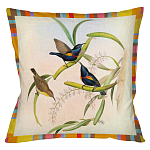 Декоративная подушка бежевая в разноцветную полоску с изображением птиц и цветов Blooming Birds Colorful Cushion варинант исполнения - 8 | Loft Concept в Грозном