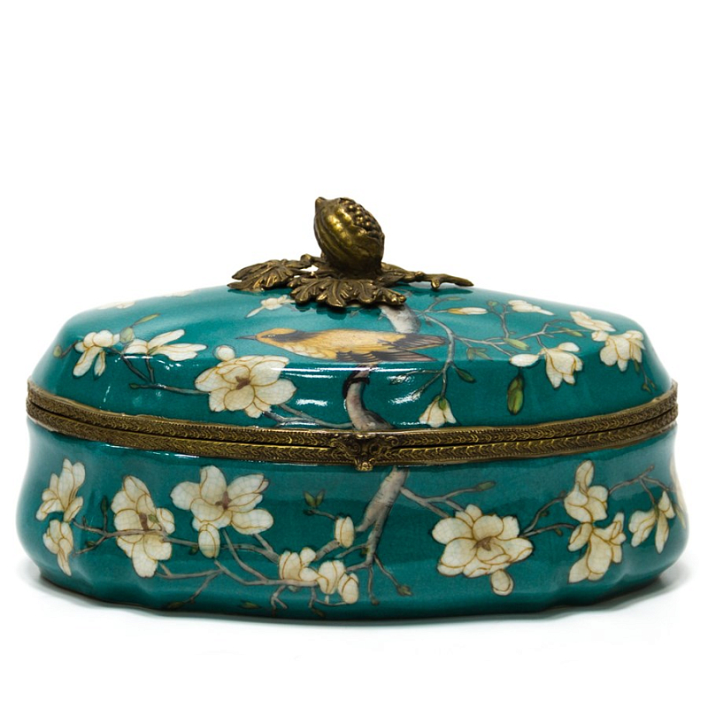 Шкатулка Box White Flowers Бирюзовый Бронза Шкатулка Box White Flowers Бирюзовый Бронза в Грозном | Loft Concept