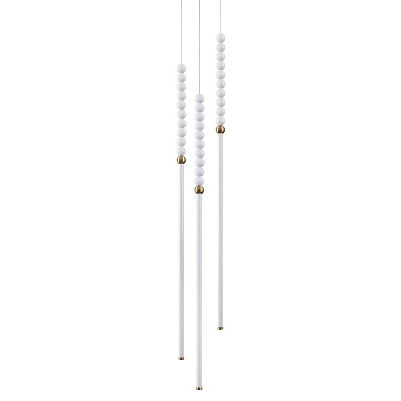 Подвесной светильник с 3-мя вертикальными плафонами и белыми шариками PEARLS Suspension Бронза Белый в Грозном | Loft Concept 