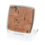 Таблетница карманная квадратная с 2-мя отделениями с зеркалом и накладкой из натурального камня Пегматит Silver Stone Pillboxes варинант исполнения - 2 | Loft Concept в Грозном