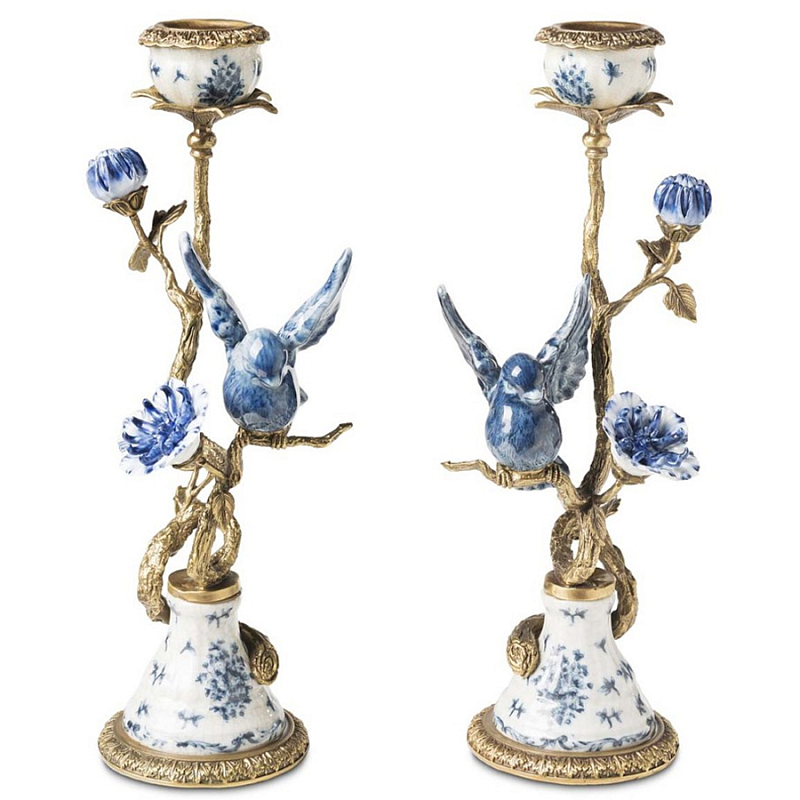 Подсвечник Candleholder Birds Atlanta Set 2 Pcs Синий Бронза Белый Подсвечник Candleholder Birds Atlanta Set 2 Pcs Синий Бронза Белый в Грозном | Loft Concept