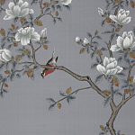 Обои ручная роспись Japanese Garden Original colourway on Gun Metal dyed silk варинант исполнения - 2 | Loft Concept в Грозном