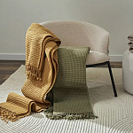 Плед из шерсти зеленого цвета с бахромой Waffle Comfort варинант исполнения - 5 | Loft Concept в Грозном