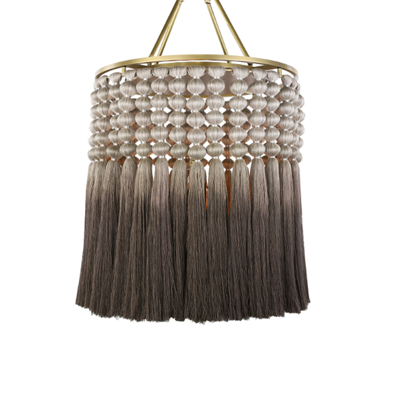 Люстра плетеная с кисточками на золотистом каркасе Boho Tassel Chandelier Коричневый Латунь в Грозном | Loft Concept 