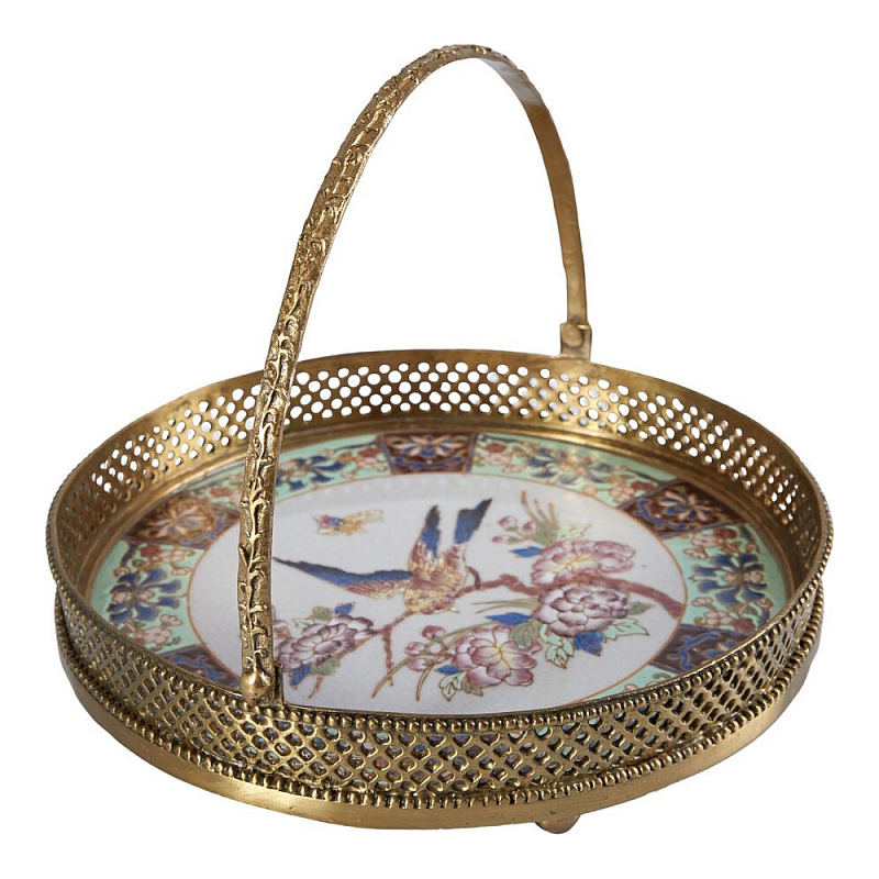 Блюдо фарфоровое с бронзовой ручкой Paradise Dish with Handle Бронза Мульти в Грозном | Loft Concept 