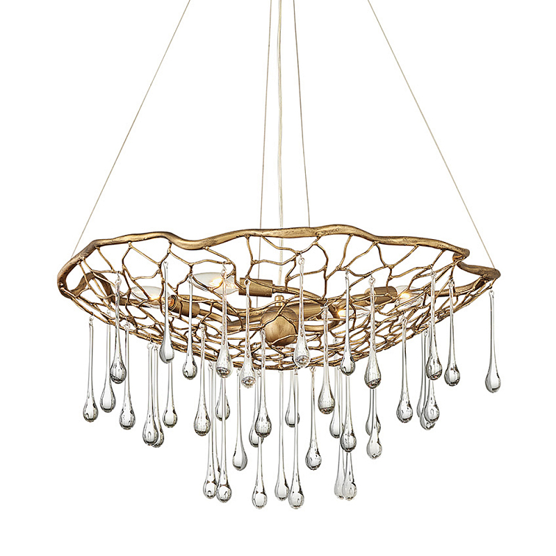 Люстра подвесная золотого цвета с металлическим сетчатым основанием и стеклянными каплевидными подвесками Hinkley Золотой Прозрачное Стекло в Грозном | Loft Concept 