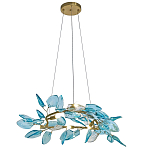 Люстра светодиодная золотистом каркасе с синими стеклянными листьями Blue Light Wreath варинант исполнения - 1 | Loft Concept в Грозном