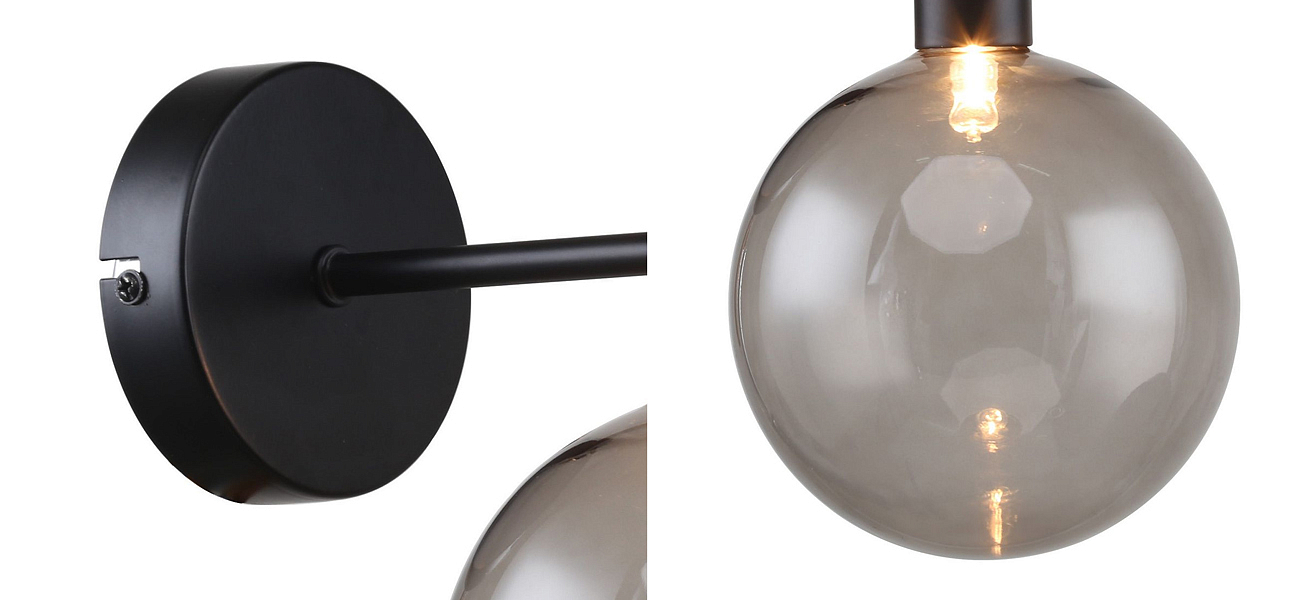 Бра с выдувным плафоном серого цвета Carmella Globe Black Бра с выдувным плафоном серого цвета Carmella Globe Black - Loft-Concept в Грозном