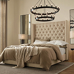 Кровать двуспальная бежевая с основанием из массива дерева с мягким изголовьем Flax Beds варинант исполнения - 3 | Loft Concept в Грозном