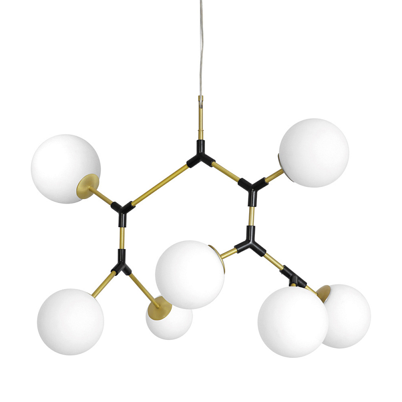 Люстра с 7-ю белыми шарообразными плафонами Natural Concepts Латунь Черный Белый в Грозном | Loft Concept 