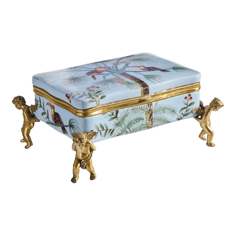 Шкатулка на четырех ангелах Blue Garden Голубой Бронза Мульти в Грозном | Loft Concept 