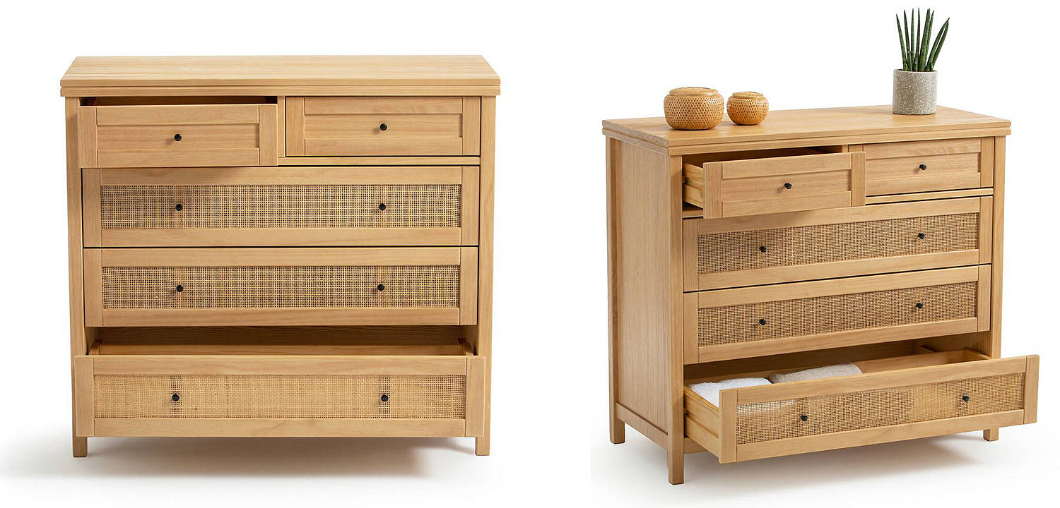 Комод в скандинавском стиле Niels Wicker 5 drawers ящики с плетеными вставками Комод в скандинавском стиле Niels Wicker 5 drawers ящики с плетеными вставками - Loft-Concept в Грозном