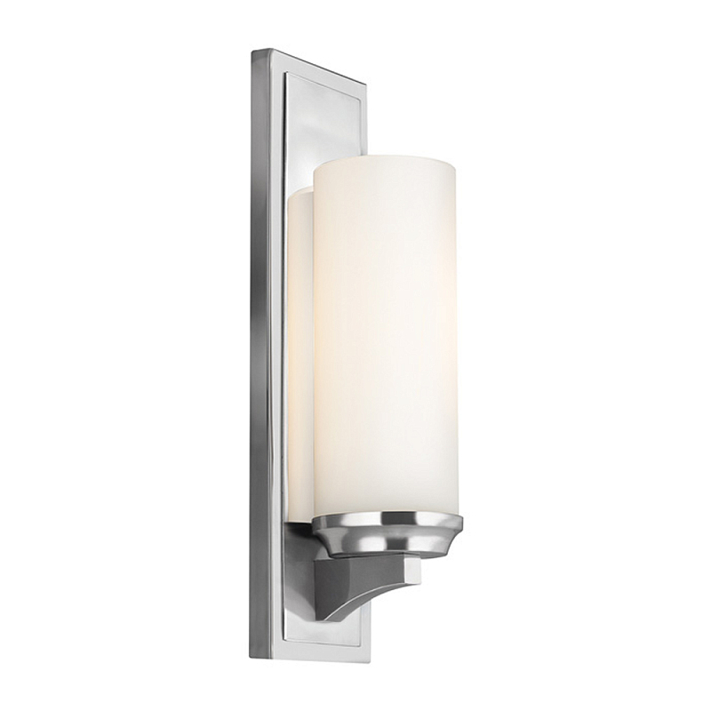 Бра для ванных комнат с белым цилиндрическим плафоном на прямоугольном основании цвета хром Feiss Хром Белый Бежевый в Грозном | Loft Concept 