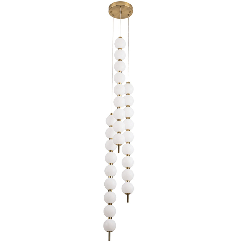 Подвесной светильник с плафонами в виде шаров из акрила Pearls Suspension Brass Cascade Hanging Lamp Белый Латунь Подвесной светильник с плафонами в виде шаров из акрила Pearls Suspension Brass Cascade Hanging Lamp Белый Латунь в Грозном | Loft Concept