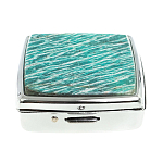 Таблетница карманная квадратная с 2-мя отделениями с зеркалом и накладкой из натурального камня Амазонит Silver Stone Pillboxes варинант исполнения - 3 | Loft Concept в Грозном