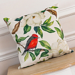 Декоративная подушка бежевая с изображением птиц и цветов Blooming Birds варинант исполнения - 2 | Loft Concept в Грозном