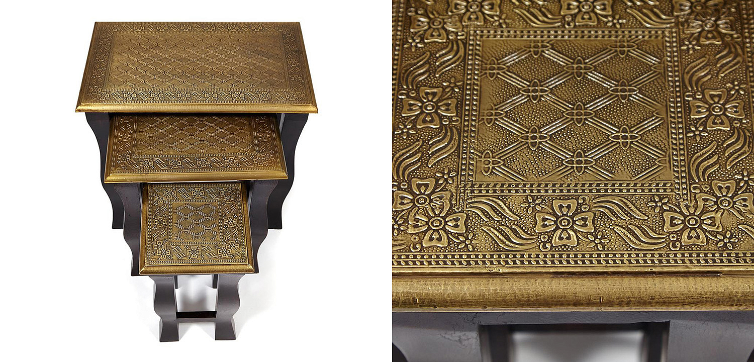 Комплект приставных столов Antique Indian Brass Mango Wood Tables Комплект приставных столов Antique Indian Brass Mango Wood Tables - Loft-Concept в Грозном