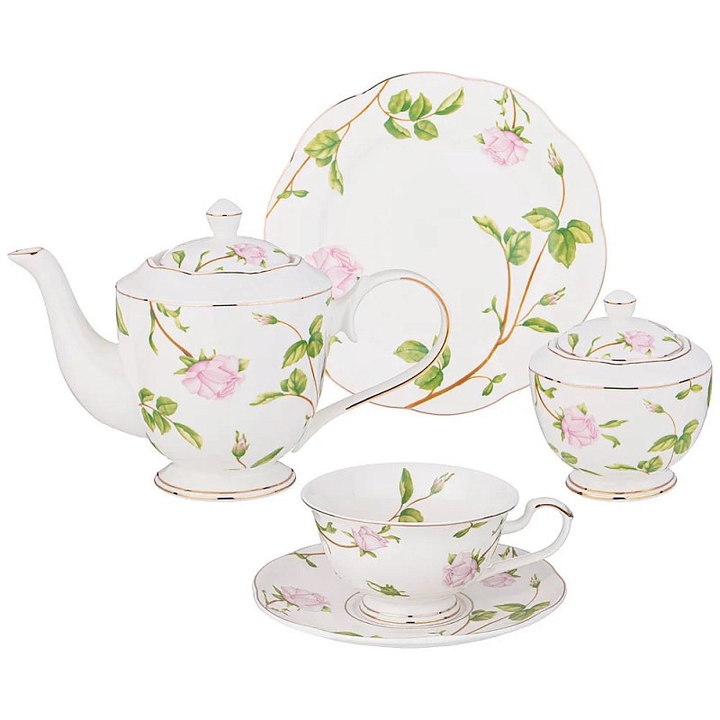 Чайный сервиз из фарфора белый с цветочным принтом на 6 персон 20 предметов Flower Porcelain Collection Белый Мульти Чайный сервиз из фарфора белый с цветочным принтом на 6 персон 20 предметов Flower Porcelain Collection Белый Мульти в Грозном | Loft Concept