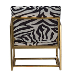 Кресло с металлическим золотистым каркасом и мягкой обивкой с чёрно-белым принтом зебры Wild animals варинант исполнения - 3 | Loft Concept в Грозном