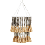 Подвесной светильник двухъярусный с декором из круглых деревянных бусин с кисточками Gray Brown Wooden Beads Chandelier варинант исполнения - 2 | Loft Concept в Грозном