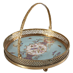 Блюдо круглое с ручкой и голубым фарфоровым дном с цветочным рисунком Blue Garden варинант исполнения - 1 | Loft Concept в Грозном