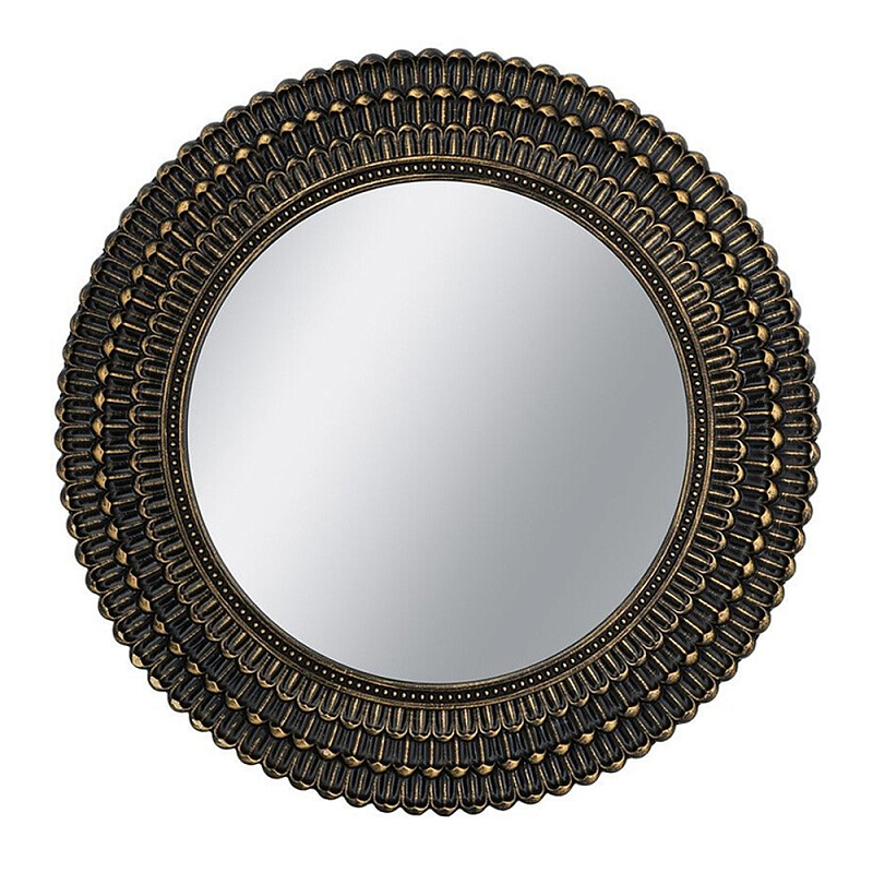 Зеркало круглое с текстурированным дизайном рамы Helios Винтажное Темное Золото  Черный в Грозном | Loft Concept 