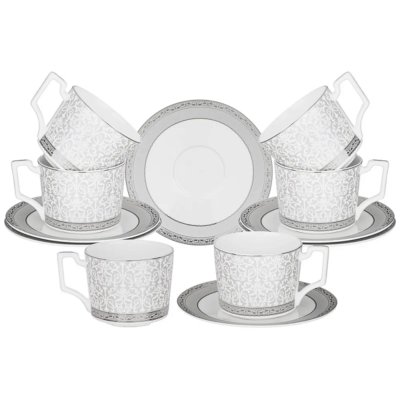 Чайный набор серо-белого цвета из фарфора на 6 персон 12 предметов 250 мл Royal Porcelain Collection Белый Серый Чайный набор серо-белого цвета из фарфора на 6 персон 12 предметов 250 мл Royal Porcelain Collection Белый Серый в Грозном | Loft Concept
