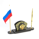 Визитница настольная с гербом и флагом России из природного камня змеевик Successful Leader варинант исполнения - 2 | Loft Concept в Грозном