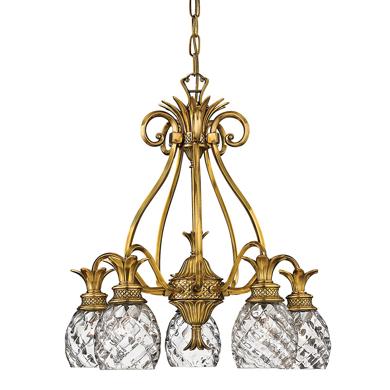Люстра цвета латунь с 5-ю плафонами из рельефного стекла в форме ананаса Hinkley Латунь Прозрачное Стекло в Грозном | Loft Concept 