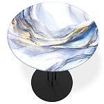 Стол журнальный с круглой бело-голубой столешницей из стекла White and Blue Marble варинант исполнения - 2 | Loft Concept в Грозном