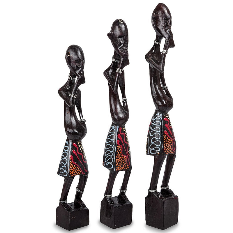 Комплект из трёх деревянных статуэток в виде аборигенов Three Aborigines Figurines Коричневый Мульти Комплект из трёх деревянных статуэток в виде аборигенов Three Aborigines Figurines Коричневый Мульти в Грозном | Loft Concept