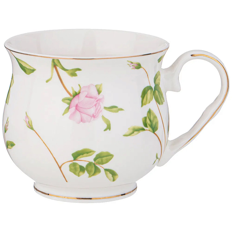 Кружка фарфоровая белая с цветочным принтом 480 мл Flower Porcelain Collection Белый Мульти Кружка фарфоровая белая с цветочным принтом 480 мл Flower Porcelain Collection Белый Мульти в Грозном | Loft Concept