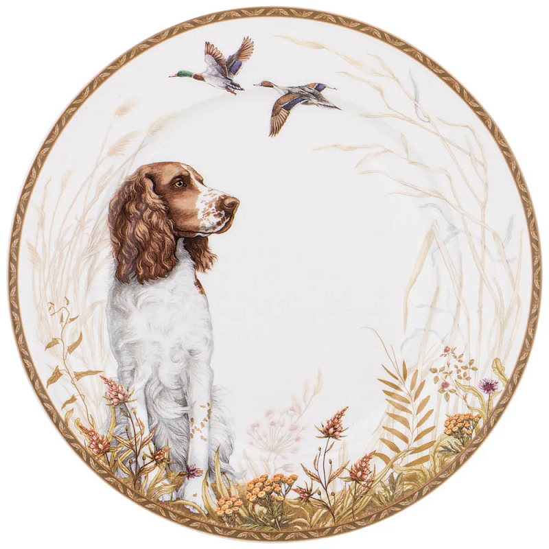 Тарелка закусочная из фарфора с изображением собаки Hunting Porcelain Collection Белый Коричневый Мульти Тарелка закусочная из фарфора с изображением собаки Hunting Porcelain Collection Белый Коричневый Мульти в Грозном | Loft Concept