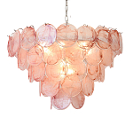 Люстра с каскадом из круглых розовых стеклянных дисков Pink Light Waterfall варинант исполнения - 5 | Loft Concept в Грозном