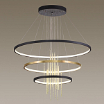 Люстра подвесная с 3-мя круглыми подвесами в черном и золотистом цвете и вертикальными подвесками Ring Horizontal варинант исполнения - 4 | Loft Concept в Грозном