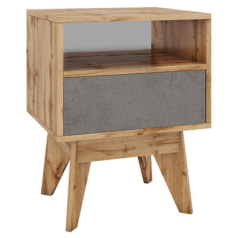 Тумба прикроватная с ящиком и фасадом цвета серый бетон Grace of Furniture Древесина Серый бетон Тумба прикроватная с ящиком и фасадом цвета серый бетон Grace of Furniture Древесина Серый бетон в Грозном | Loft Concept
