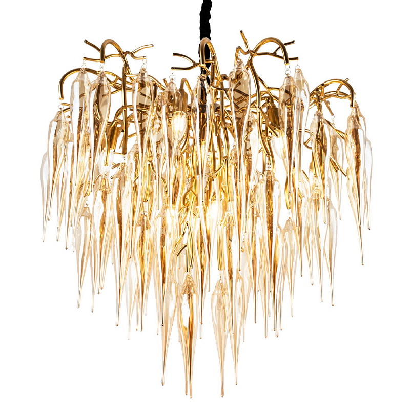Люстра со стеклянными подвесками янтарного цвета Ambre Glass Chandelier 80 Янтарный Золотой Черный Люстра со стеклянными подвесками янтарного цвета Ambre Glass Chandelier 80 Янтарный Золотой Черный в Грозном | Loft Concept