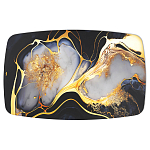 Обеденный стол с прямоугольной черно-золотой столешницей из стекла на 4-х металлических ножках Gold and Black Marble варинант исполнения - 2 | Loft Concept в Грозном